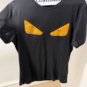 Fendi Kids Black Tee with Yellow Accents
